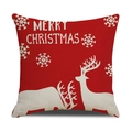 Housse de coussin de Noël en lin rouge avec texte Merry Christmas et motifs de rennes - 45x45cm (Housse Seule) / Style Merry Christmas Renne Rouge (22YM17-36)