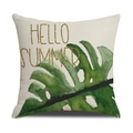 Funda de cojín tropical con hoja de monstera y letras doradas Hello Summer en beige - Hello Summer Monstera (23YM18-7)