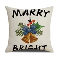 Housse de coussin en lin avec cloches de Noël, branches de pin et texte festif - 45x45cm (Housse Seule) / Style Noeud de Cloche (22YM17-38)