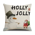Housse de coussin de Noël en lin avec bonhomme de neige, Père Noël et lettrage - 45x45cm (Housse Seule) / Style Dessin Animé HOLLY JOLLY (22YM17-39)