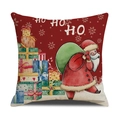 Housse de coussin de Noël carrée en lin rouge avec motif Père Noël et lettrage Ho Ho Ho - 45x45cm (Housse Seule) / Style Père Noël et Cadeau Rouge (22YM17-40)