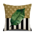 Funda de cojín cuadrada con hoja tropical, lentejuelas doradas y rayas negras - Hoja Verde Realista Empalme (23YM18-11)