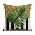 Funda de cojín Monstera cuadrada con purpurina dorada y rayas blancas y negras - Monstera Realista Empalme (23YM18-12)