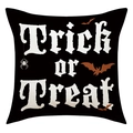 Dettaglio federa Halloween Trick or Treat con stampa di pipistrelli e ragni su fondo nero - Stile Scritta Trick or Treat (23YM53-2)