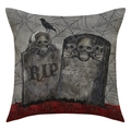 Halloween Kissenbezug aus Leinen mit Totenkopf, Rabe und Grabstein Druckmotiv - Grabstein Schädel Rabe Stil (23YM55-2)