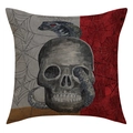 Makro-Detail von Gothic-Totenkopf und Schlangenmuster auf Leinen-Halloween-Kissenbezug - Schädel Schlange Spinnennetz Stil (23YM55-4)