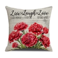 Linen Mother's Day throw pillow with red carnations and Live Laugh Love quote - Inspirational Slogan Carnation Style (YMM4-2)