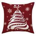 Roter Weihnachts-Kissenbezug mit weißem Spiralbaum und Schneeflocken für Wohnzimmer - Abstraktes Weihnachtsbaum Muster (23YM67-4)