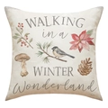 Linen Christmas pillow cover with winter birds and red berry illustration - 45x45cm / Winter Wonderland Illustration Style (23YM84-1)
