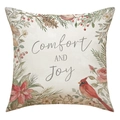 Detailed view of linen Christmas pillow case with cardinal bird and Comfort and Joy print - 45x45cm / Comfort And Joy Illustration Style (23YM84-2)