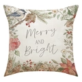 Close-up of linen Christmas pillow cover with Merry and Bright watercolor print - 45x45cm / Merry And Bright Illustration Style (23YM84-3)
