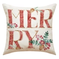 Linen Christmas pillow case with red MERRY lettering and festive pinecone botanical design - MERRY Letter Style (23YM85-3)