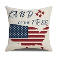 Linen Independence Day pillow cover featuring Land of the Free text and US map design - Land of the Free Blue Map Style (23YM8-9)