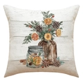 Christmas linen pillowcase with watercolor pine cones and cinnamon art on white background - Pine Branch Arrangement Style (23YM82-2)