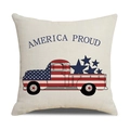 Linen Independence Day pillow cover featuring retro truck and America Proud print - America Proud Flag Truck Style (23YM8-11)