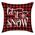 Red and black buffalo plaid Christmas pillow cover with white Let It Snow print - Buffalo Plaid Let It Snow Style