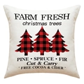 Weihnachtskissenbezug aus Leinen mit rot karierten Bäumen und Vintage Farm-Text - Einzelner Karierter Baum Stil (23YM81-4)