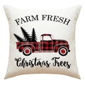 Detail von Leinen-Weihnachtskissenbezug mit Vintage-Truck und Tannenbaum-Print - Farm Fresh LKW Stil (23YM81-3)