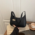 Sac sous le bras classique en cuir PU noir avec boucle dorée et design hobo incurvé - Noir
