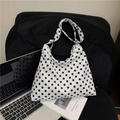 Grande borsa tote in nylon a pois con tracolla per la nuova stagione autunno 2025 - Bianco