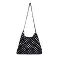 Grand sac fourre-tout en nylon à pois blancs avec bandoulière réglable pour femme - Noir