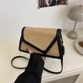 Straw envelope crossbody bag with black leather trim and adjustable strap for summer fashion - Natural Woven Style / Black