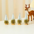 Set di 4 mini alberi di Natale glitterati con base in legno per decoro da tavolo - Bicolore Bianco e Oro (Confezione da 4)