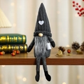 Grey knitted sitting Christmas gnome with heart hat and long dangling legs - Black Beard Style