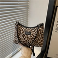 Leopard print crossbody bag with black leather trim and top handle for autumn winter - Leopard Khaki