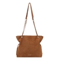 Bolso saco minimalista de ante marrón con cadena dorada y logotipo de moda - Ante sintético / Grande / Marrón Grande