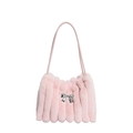 Rosafarbene Plüsch-Schultertasche mit Pelzstreifen und silberner Schleife - Rosa