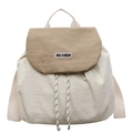 Zaino minimalista da donna in nylon beige e kaki con coulisse e patta di chiusura di marca - Cachi