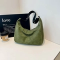 Bolso Hobo verde oliva en ante mate con correa de cuero negro para el invierno - Verde