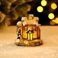 Miniature resin Christmas village house with warm LED lights and snowy roof decoration - Style B / 9.5x7.5x10cm