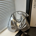 Borsa tote argento metallizzato con fiocco oversize e tracolla regolabile - Argento