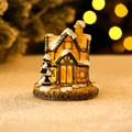 Luminous Christmas yellow resin house ornament with snow details and warm LED lighting - Style C / 9.5x8x11cm