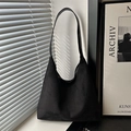 Minimalist black suede hobo tote bag for women featuring creative window shadow lighting - Black