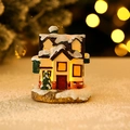 LED lighted resin Christmas house figurine with snowy trees for holiday tabletop decor - Style D / 9x7.5x11cm
