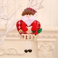 Plush Santa Claus ornament with JOY wooden plaque and festive bells on checkered heart base - JOY Style / Santa Claus