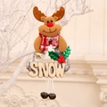 Christmas reindeer plush ornament with wood SNOW sign and bells on white background - SNOW Style / Deer