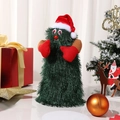 Árbol de Navidad musical giratorio de peluche con gorro rojo para decoración - L