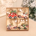 Set di 12 ciondoli natalizi vintage in legno con auto e Babbo Natale in una scatola di legno - 12 Pezzi Auto di Natale Stile 3