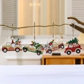 4er-Set Weihnachts-Holzanhänger mit Autos und Gnomen an Hanfseilen mit Holzperlen - Weihnachtsfahrzeug Träger Stil (Set 3) / 4er-Set