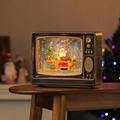 Vintage bronze musical TV Christmas ornament with glowing LED Santa and swirling snow - Sitting Santa Vintage TV Non-Rotating (Light Music)