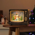 Vintage bronze TV Christmas lantern with snowman and glowing LED snowy scene - Snowman Vintage TV Non-Rotating (Light Music)