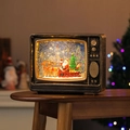 Retro bronze TV-style Christmas lantern with Santa reindeer scene and glowing snow - Reindeer Sleigh Santa Vintage TV Non-Rotating (Light Music)