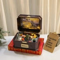 Vintage suitcase music box with rotating train and LED lights for Christmas decor - Train Style