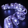 Cinta LED de malla plateada con luces blanco frío y patrones musicales festivos - Blanco Frío