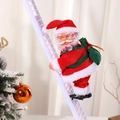 Electric climbing Santa Claus doll with red suit and green bag on a white ladder - White Ladder Style