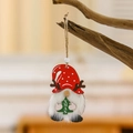 Christmas gnome wood ornament with red polka dot hat and white bead hanging string - Red Hat